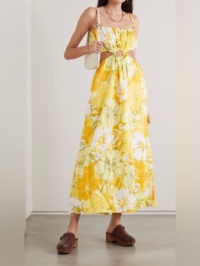 Faithfull the Brand El Rio Cutout Floral Print Linen Maxi Dress Size AU 8/US 4